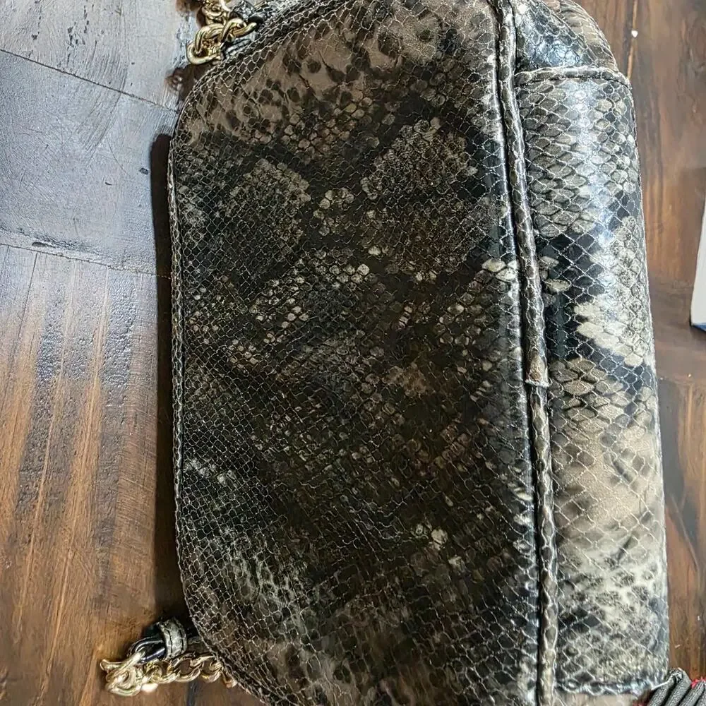 ​Victoria's Secret Snakeskin Print Crossbody Bag Gray Brown Gold Chain Strap
